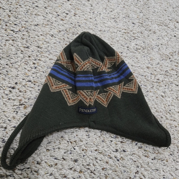 Pendleton Black and Blue Trapper Hat with Tassels - Picture 2 of 4